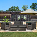 Harbin Wicker 5 Piece Rattan Sofa Seating Group with Cushions with Armchairs