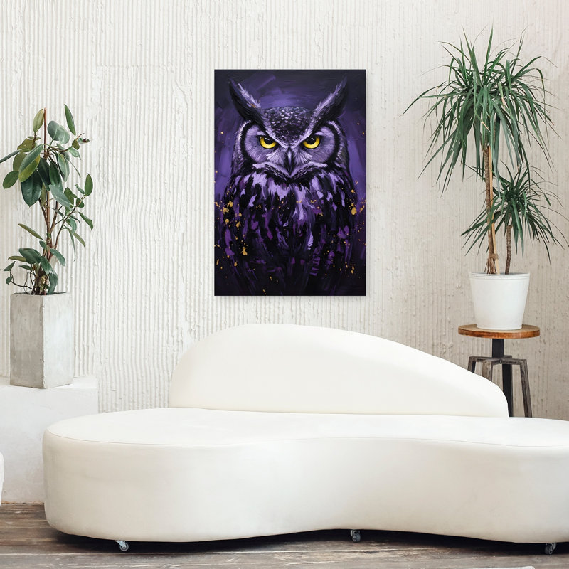 Majestic Purple Owl Abstract Contemporary Bird Owl Violet Forest Wall Art Print 1 Piece Wrapped Canvas Wall Art