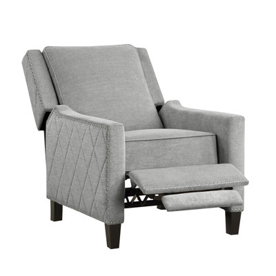 Modern Home Furniture Reclining Chair 1Pc Gray Textured Fabric Upholstered Nailhead Trim Solid Wood Frame Self-Reclining Motion Chair