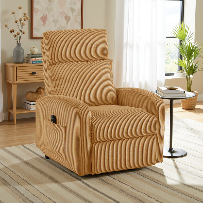  Yailem 28.5" Modern & Contemporary Corduroy Fabric Power Lift Chair with Gentle Lift Motion & Armrest Magazine Pocket