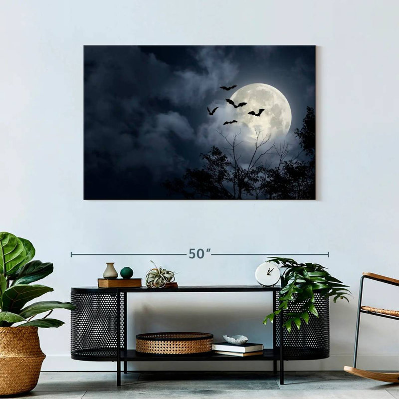 Brampt Flying Bats And Full Moon, 30" H x 45" W