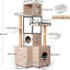 Tour pour chat de 63 po avec bac à litière intégré, condos doubles, coussin en mousse à mémoire de forme, poteaux à griffer, support interactif, lavable à arbre blanc et gris, rangement intelligent, style américain