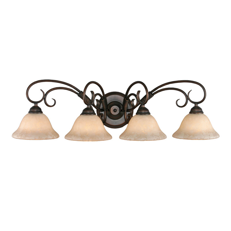 Éclairage pour meuble-lavabo à intensité variable Karcher, Verre pierre à thé, Bronze huilé, Quatre lumières