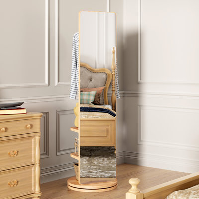 Miroir pivotant sur 360 ° avec tablette de rangement, miroir de plancher pour chambre à coucher et salon