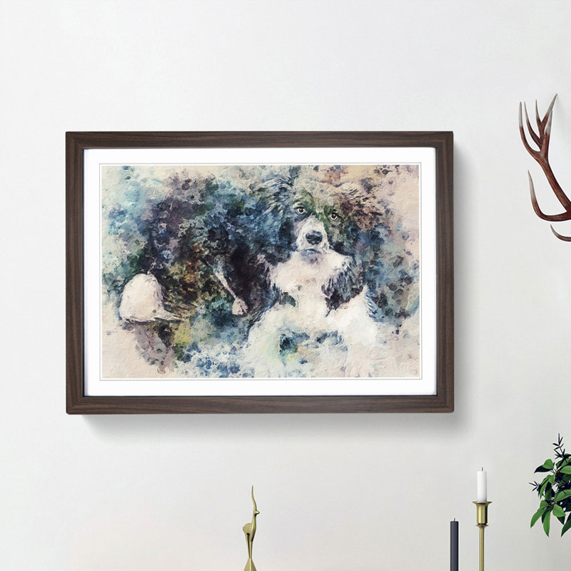 Resting Border Collie Dog in Abstract - Picture Frame Painting Print, Walnut Framed, 36cm H x 48cm W x 2cm D
