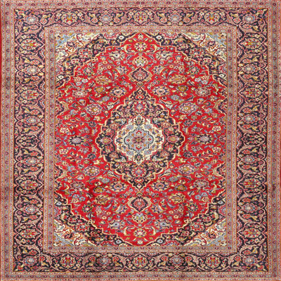 Rouge/bleu marine/Tapis décoratif brun clair de style oriental eshaal