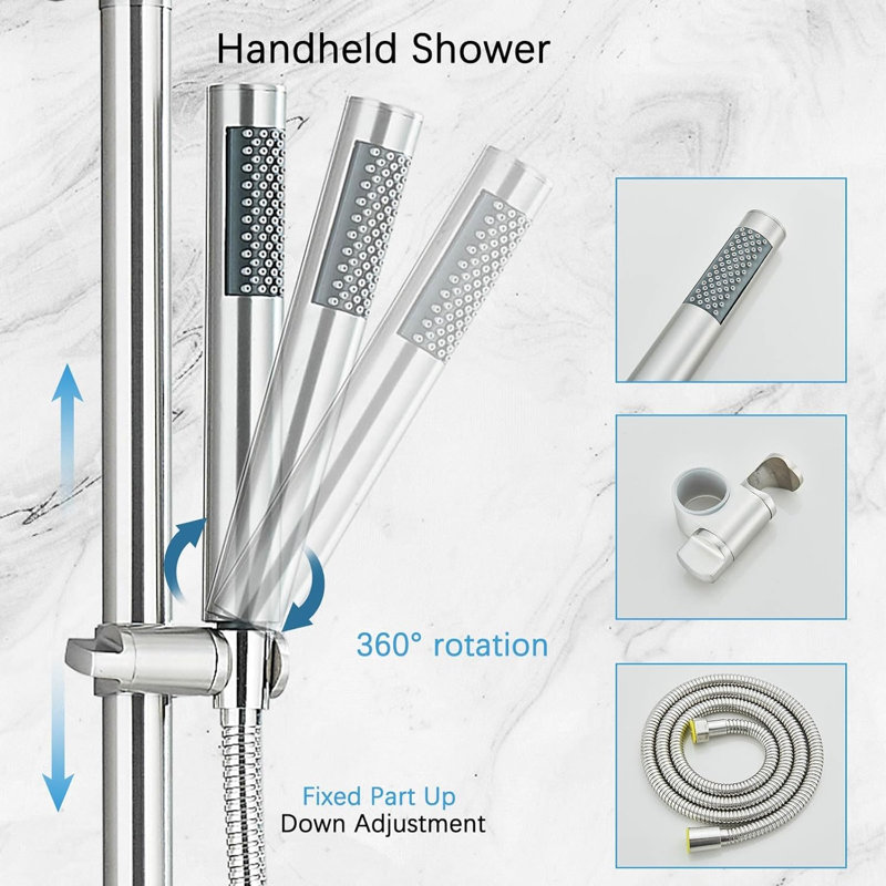 DIDADI Outdoor Shower Fixtures Rain Shower System with 8" Rain Shower Head Handheld Sprayer Single Handle Wall Mounted Bathroom Shower Faucet Set, Brushed Nickel for Bathroom or Backyard