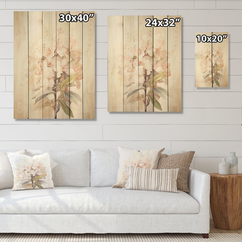 Rhododendron sobre sobre I - Art sur bois de pin rhododendron naturel, H 20 po x l 10 po