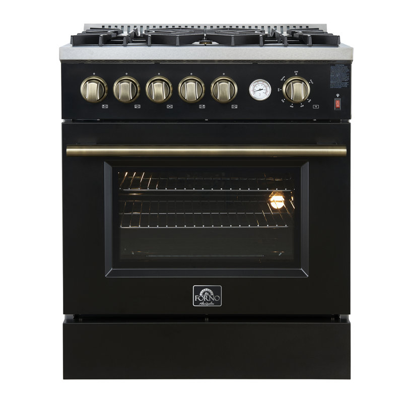 Giovanni 30-inch Freestanding Gas Range White or Black & Antique Brass Design, 5 Sealed Burners 67,000 BTU, 4.32 cu. ft. Convection Oven with Air fryer, Wok Support and Griddle