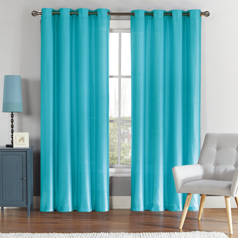 Preston Faux Silk Curtain Panel, Blue, 52" W x 90" H