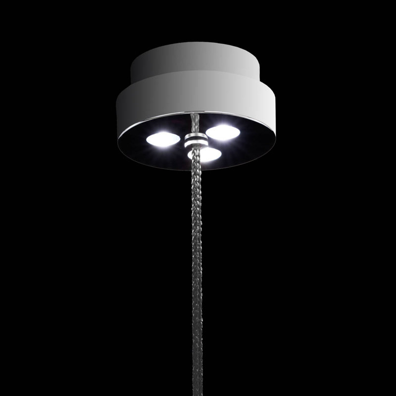 Trinity 1 - Light LED Pendant, Polished Chrome/Black Rope