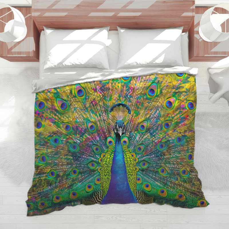 Vibrant Peacock Feathers Comforter, Twin