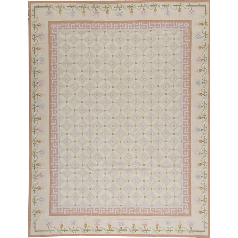 Hand-Knotted High-Quality Beige and Green Area Rug