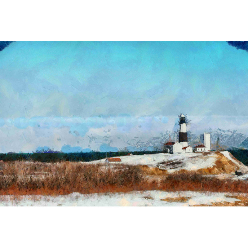 Peint phare bleu ciel brillant - peinture sur toile tendue, H 8 po x l 12 po