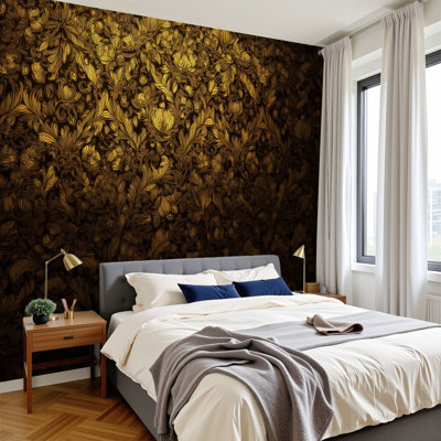 Peel and Stick Wallpaper 144" W x 100" H Modern Self Adhesive Wall Mural for Bedroom Thailand Vintage Gold Texture Victorian