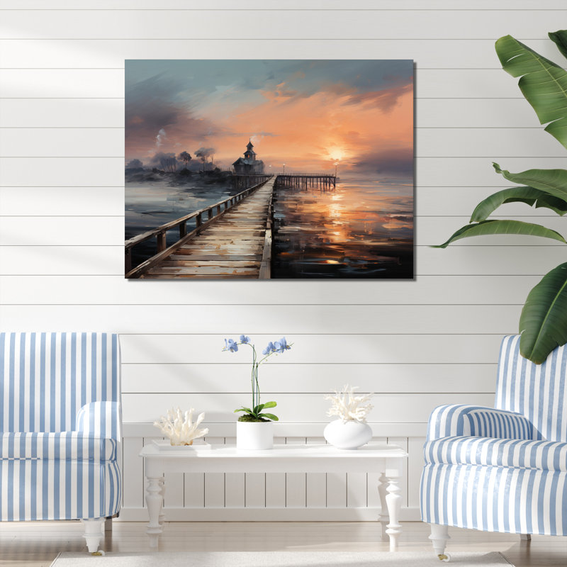 Pier Misty Morning Pier II - Coastal Pier Wall Art Prints, H 30 po x l 40 po x P 1,5 po, Toile tendue