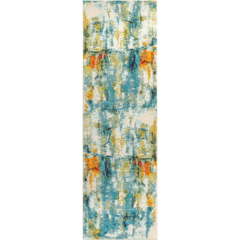 Tapis bleu / crème Lasley, Tapis de couloir 2 pi 3 po x 8 pi