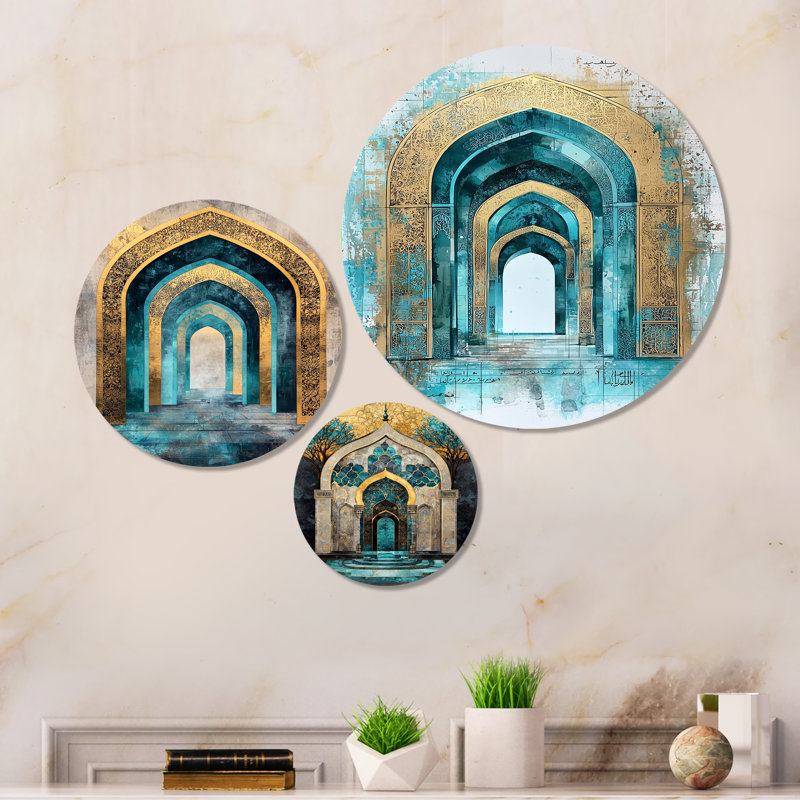 Voyage doré des arches de grès - ensemble d'art mural paysage en métal de 3