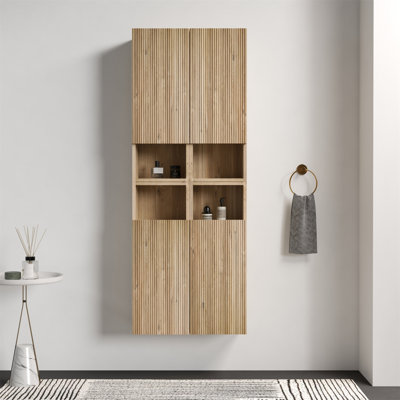 CC1014S112310 Ensemble d'armoires latérales flottantes 4 pièces en chêne brut et chêne brut, armoire de rangement murale pour petits espaces, KD