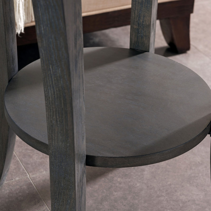 Boa Solid Wood Round Side Table, Rustic Wire Brushed Driftwood
