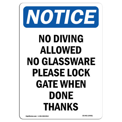 No Diving Allowed No Glassware Sign