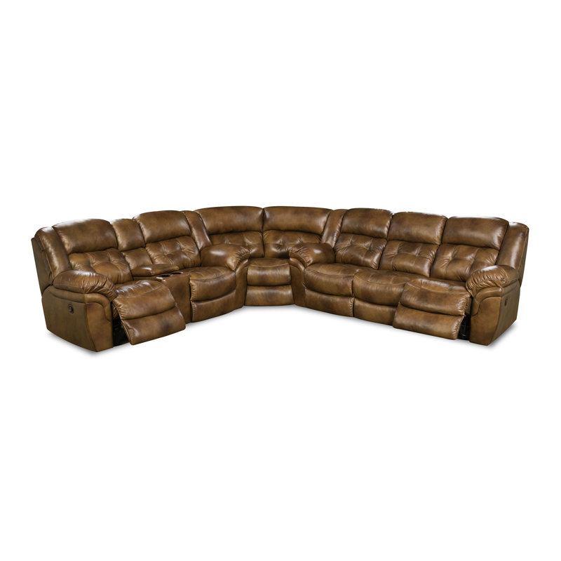 Taylorann Reclining Console Sectional - Saddle, Brown