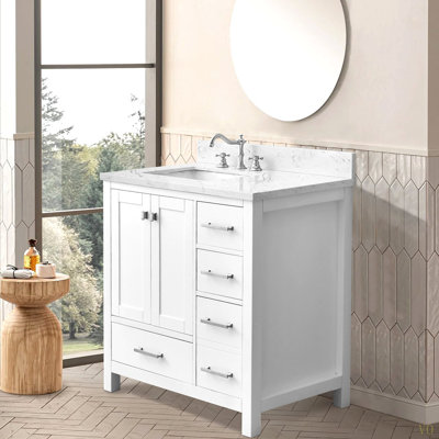 Meuble-lavabo de 36 po, meuble-lavabo avec cadre en bois massif, comptoir de meuble-lavabo autoportant avec lavabo