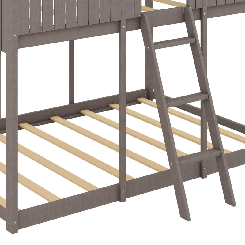 Élégant lit superposé double en bois avec élément de conception de plafond intégré, Gris