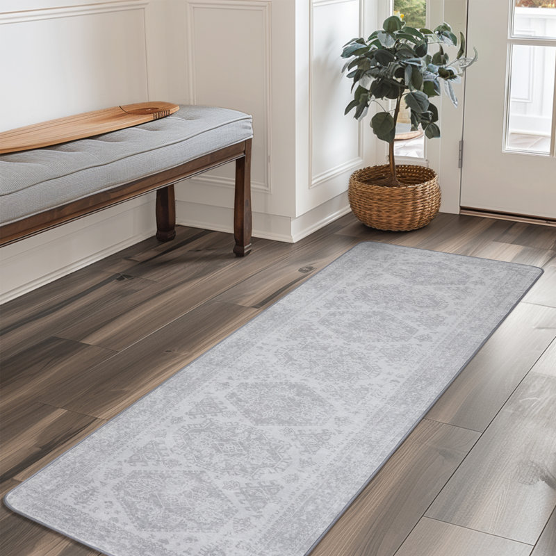 Denyah Washable Area Rug for Living Room  Non Slip Gray Rugs Gray, Runner 2' x 7'