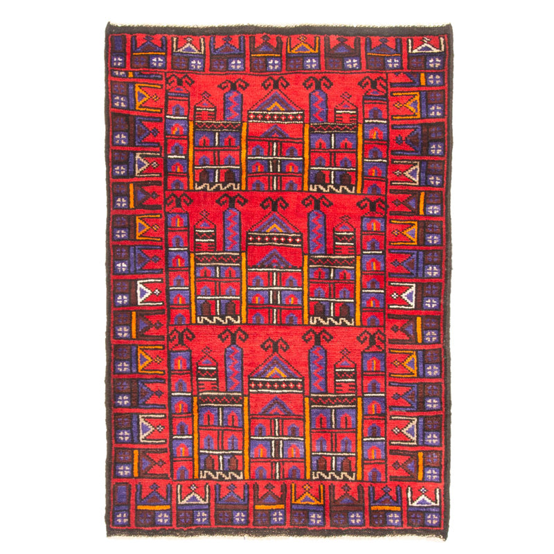 Tapis rouge Teimani 2 pi 10 po x 4 pi 5 po