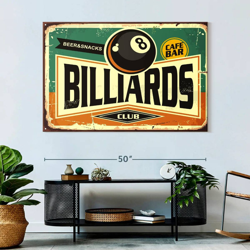 «Billiards Club», reproduction sur toile, H 34 po x l 51 po x P 1,25 po