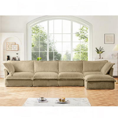 Canapé modulaire long en L avec housse avec housse, canapé 4 places avec accoudoirs polyvalents, canapé à assise profonde avec 2 grands coussins, canapé confortable pour le salon, appartement, tissu velours côtelé