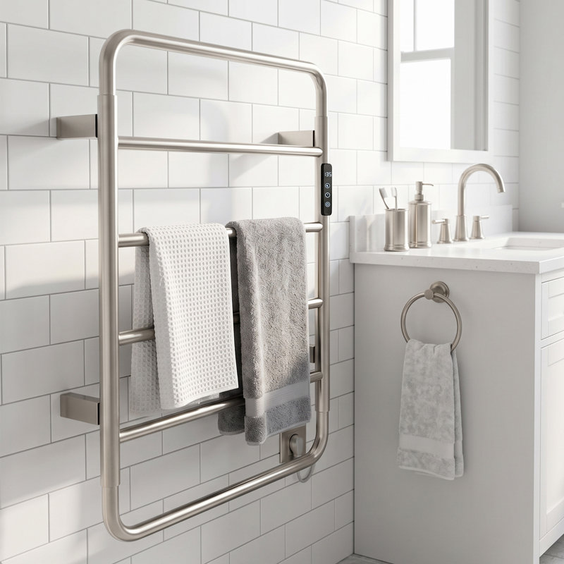 Chauffe-serviettes mural électrique chauffant, intelligent avec minuterie numérique et fibre de carbone 110 V, Argent argent