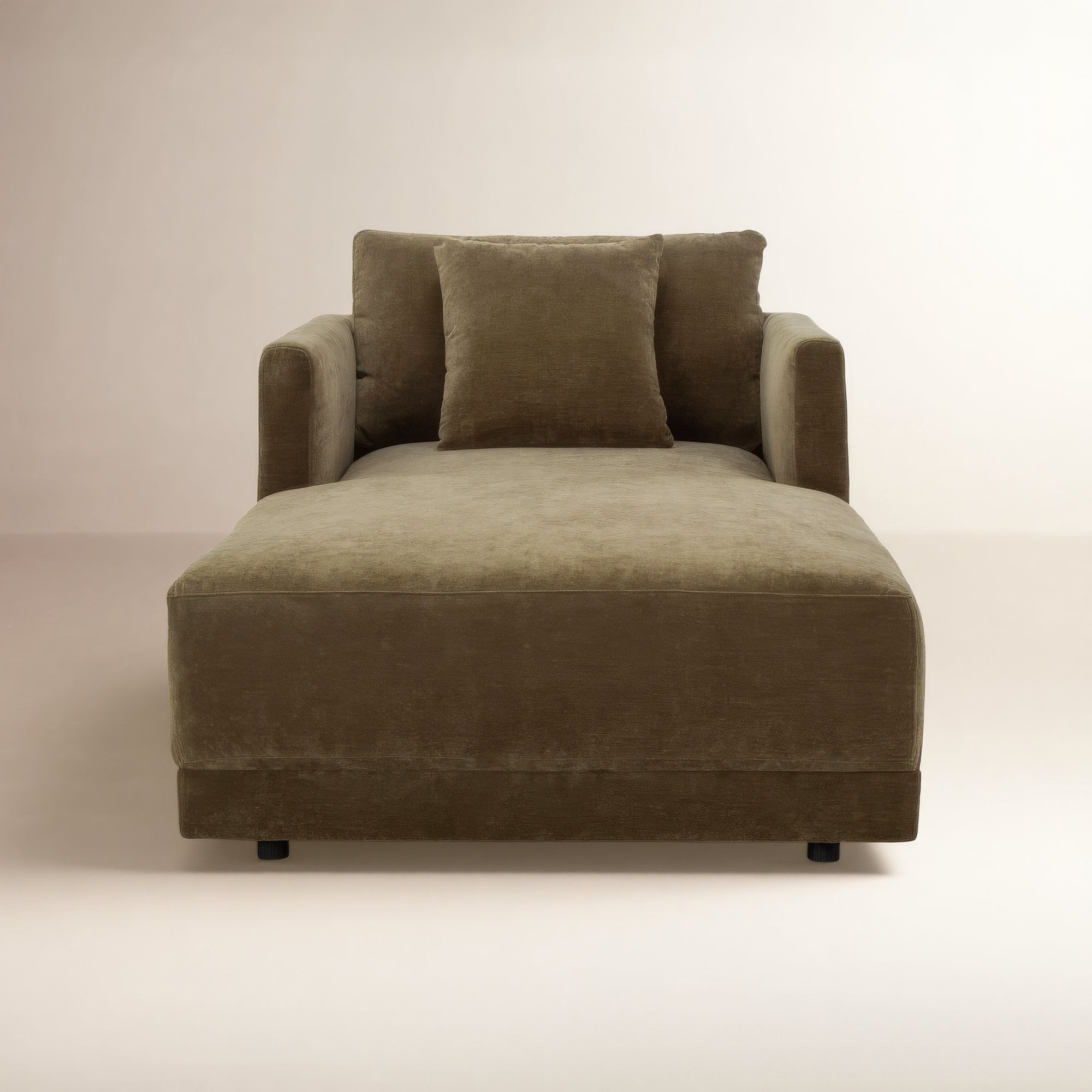 Vervino Upholstered Chaise Lounge, Moss Olive Green Performance Chenille