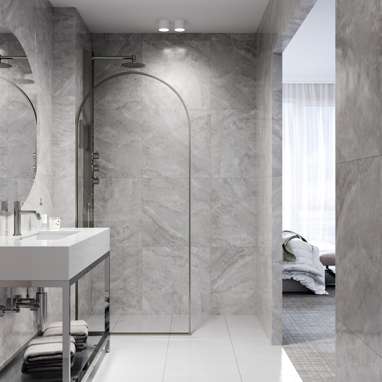 Arden 34" W x 78" H Fixed Framed Shower Screen with 3/8" Clear Glass