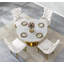Ensemble de salle à manger ronde de luxe pour 4 personnes, table de cuisine 5 pièces en faux marbre et chaises rembourrées en velours, piètement en diamant doré-2119237737-2119237738-2119237739
