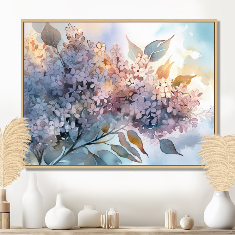 Lilas mauves aromathérapie - Lilas, art mural, H 30 po x l 40 po x P 1,5 po, Cadre flottant érable
