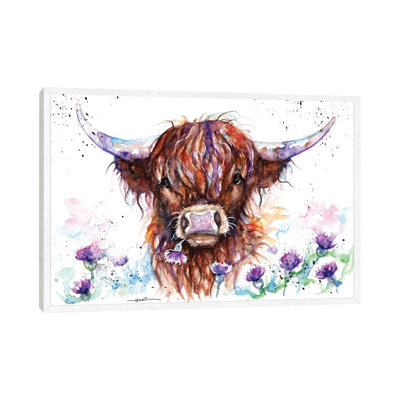 Highland Cow Among The Thistles by BebesArts - Wrapped Canvas Painting