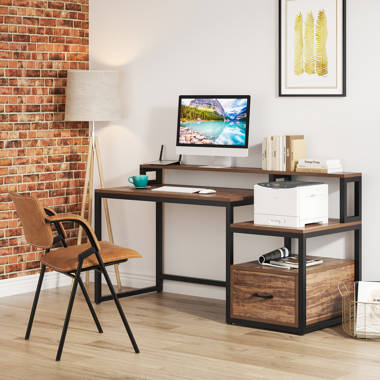 Sarahlouise Computer Desk with Power Outlet & Storage Shelves, PC Desk Workstation for Home Office 17 Stories Color (Top/Frame): Brown/Black, Size: 47
