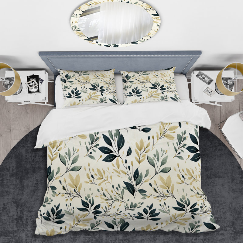 Modern Greenery - Plants Duvet Cover Set - Microfiber Polyester, Queen Duvet Cover + 2 Standard Shams