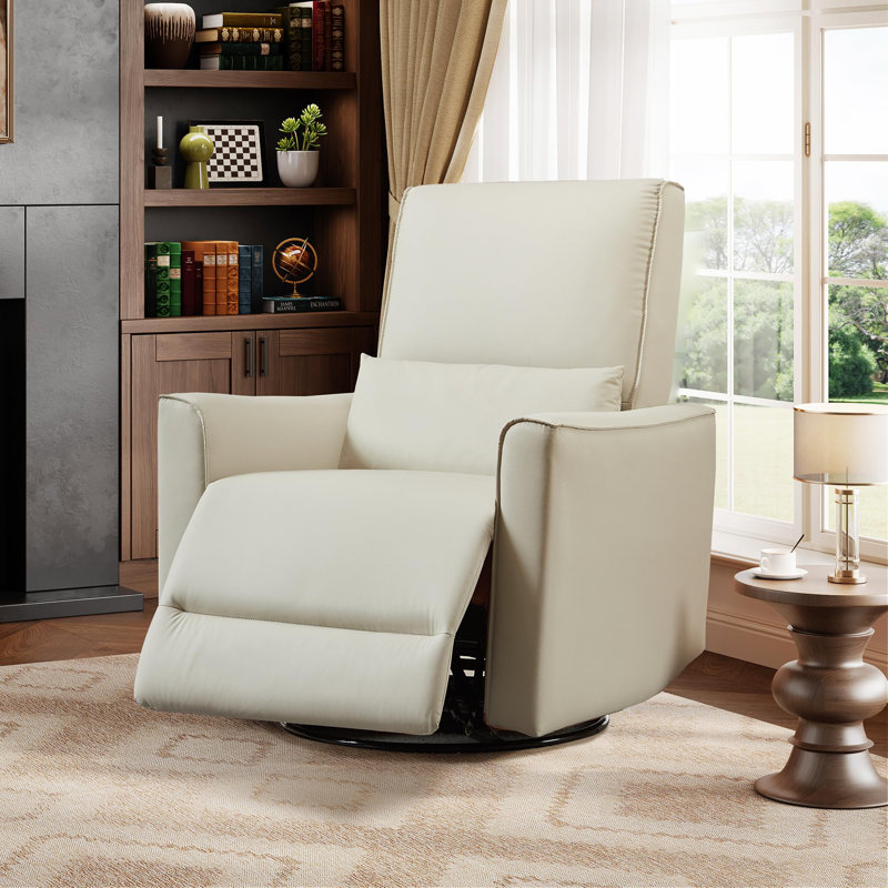Manual Recliner Chair, Swivel Nursery Rocking Recliner,PU Leather Recliner with Lumbar Support, Beige