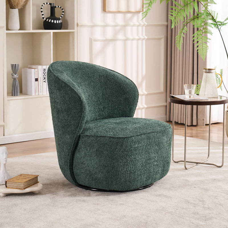 Maresia Oversized Fully Assembled Swivel Chairs, Boucle Upholstered Swivel Barrel Chair, Large Accent Chair, Green Swivel