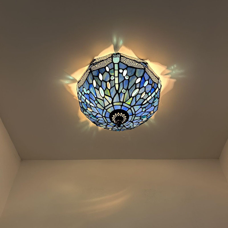 Tiffany Glass Flush Mount, Blue