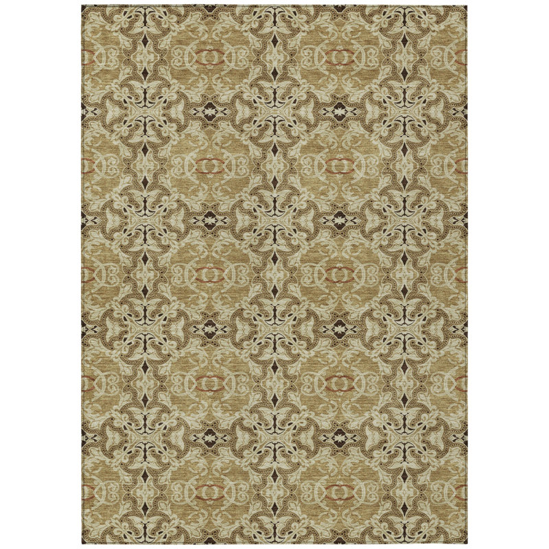 Tapis intérieur lavable beige et brun clair 5 pi x 8 pi Medallion