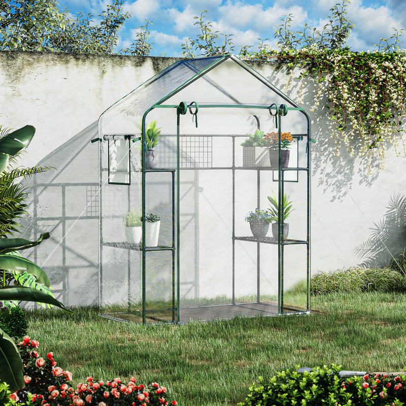 Portable Garden Greenhouse - Control Heat & Humidity, 6 Shelves, Trellis, Mesh Door Windows, Wind Obstruction Assembly Required By 1-2 People
