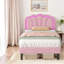 Upholstered Bed Pink Velvet With LED Adjustable Shell Shape Headboard (No Mattress)-1943319018-1943319019