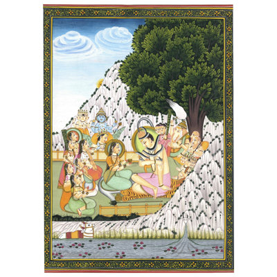 Shiva And Parvati With Devagana On Kailasha | Art By Sandeep On Handmade Hard Paper Water Color