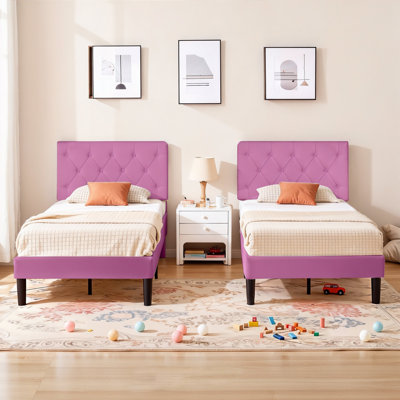 Candelaria Set of 2 Bed Frames, 2 Pack Twin Upholstered Platform Bed Frames with Adjustable Tufted Headboards, Linen Fabric Twin Size Bed with Button Tufted Design, No Box Spring Needed, Modern Bedroom Furniture Set