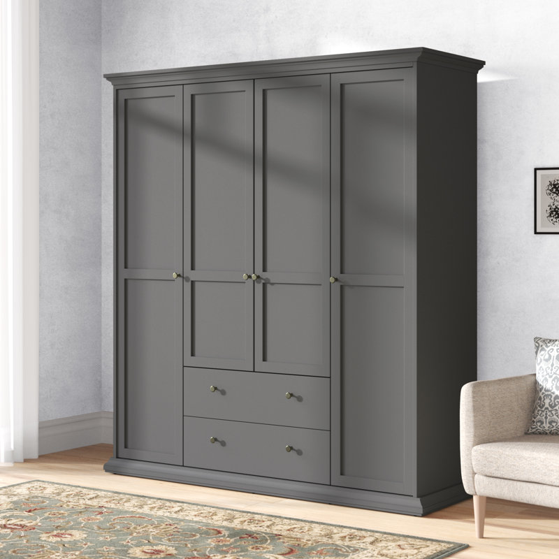 Helena 4 Door Manufactured Wood Wardrobe, Matte Grey