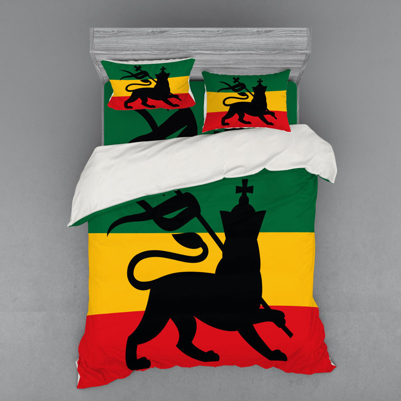 Ensemble de housse de couette éclectique en microfibre noir / rouge / vert Rasta